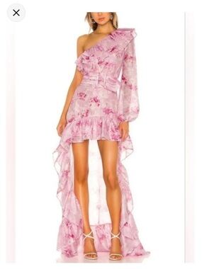 REVOLVE Pink Floral One-Shoulder High-Low Ruffle Dress
